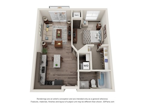Floor plan for 1 bed, 1 bath, 757 sqft